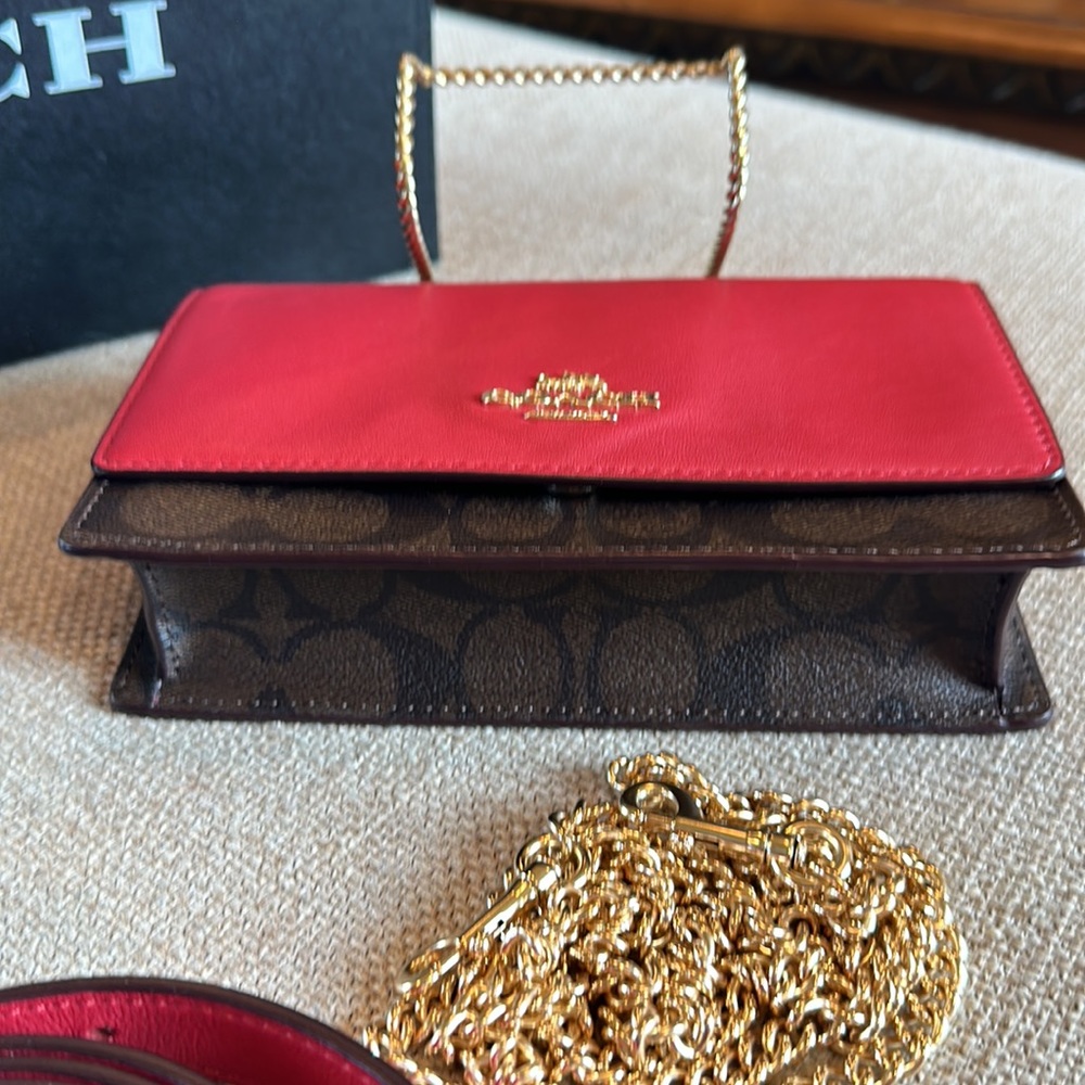 Coach Flap Color Block Red Leather And Brown Canv… - image 8